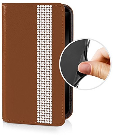 Flip Case espee pokrowiec ochronny Wallet ze strasem, silikonowe etui typu bumper i magnetycznym zamknięciem dla Sony Xperia Z2, brązowy