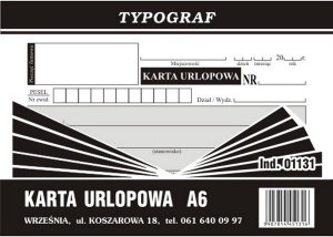 Druk Karta Urlopowa A6 01131 TYPOGRAF TP078