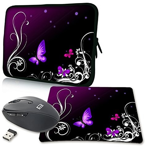 Pedea Design pokrowiec na notebooka z ekranem o przekątnej do 17,3 cala (43,9 cm) z dołączoną podkładką pod mysz i myszą bezprzewodową, motyw Purple Butterfly (fioletowy motyl) 4048466918176
