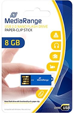MediaRange mr975 USB Nano Stick Flash 8 GB Paper Clip z funkcją spinacze Niebieski MR975