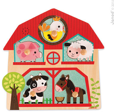Janod Drewniane puzzle muzyczne Mieszkańcy farmy - zwierzęta wiejskie, J07079 3700217370794