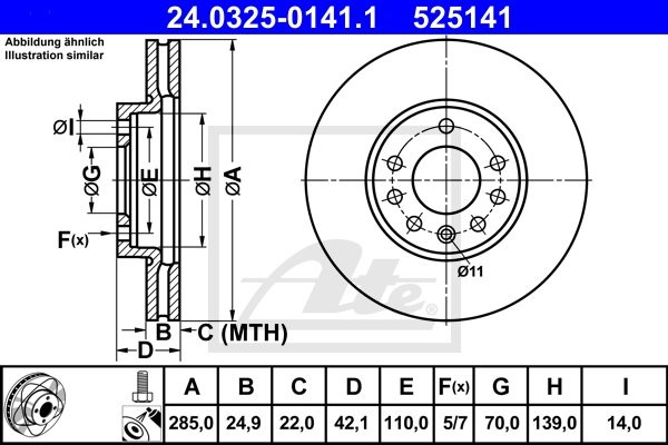ATE TARCZA HAM POWER DISC 24.0325-0141.1 SAAB 9-3 2.0 T 11-/ FIAT CROMA 1.8 16V 05-  24.0325-0141.1