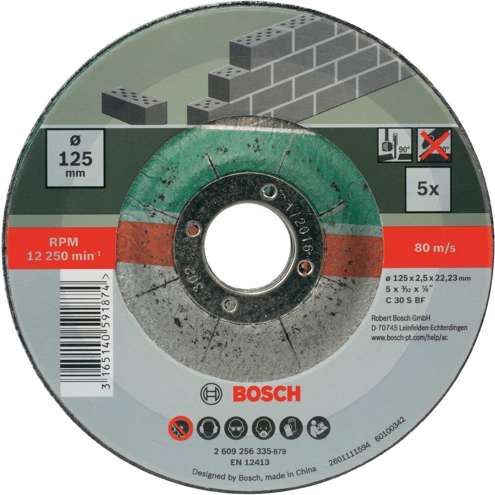Bosch Zestaw tarcz tnących wygiętych kamień 5-częściowy 2609256335 Średnica 125 mm 5 szt