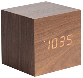 Karlsson Zegar stołowy, budzik Mini Cube dark wood, LED by KA5655DW