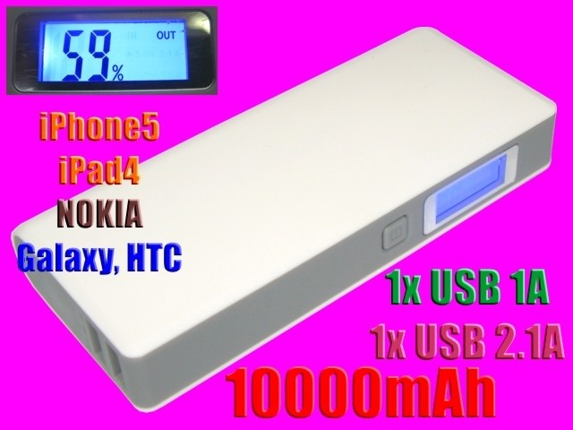 HTC Ładowarka POWER BANK LCD 10000mAh 2USB iPhone5 Easy