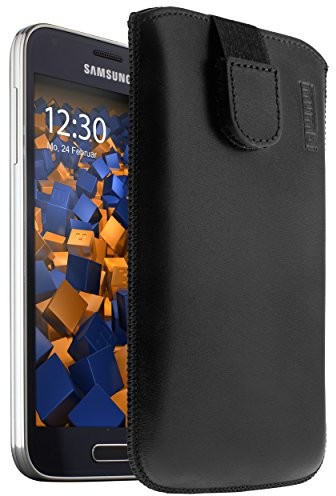 Mumbi prawdziwe skórzana torba na Samsung Galaxy (klapka z funkcją wyciągania), Galaxy S5 Mini, czarny