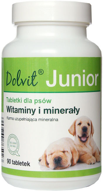 Dolfos Junior preparat mineralno witaminowy dla młodych psów wspomaga prawidłowy rozwój szczeniąt 90tab