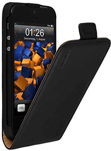 Mumbi Premium Leder Flip Case iPhone torba, iPhone SE/5/5S, czarny
