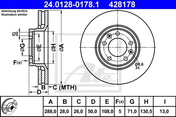 ATE TARCZA HAM 24.0128-0178.1 CITROEN XM 3.0 V6 97-00  24.0128-0178.1