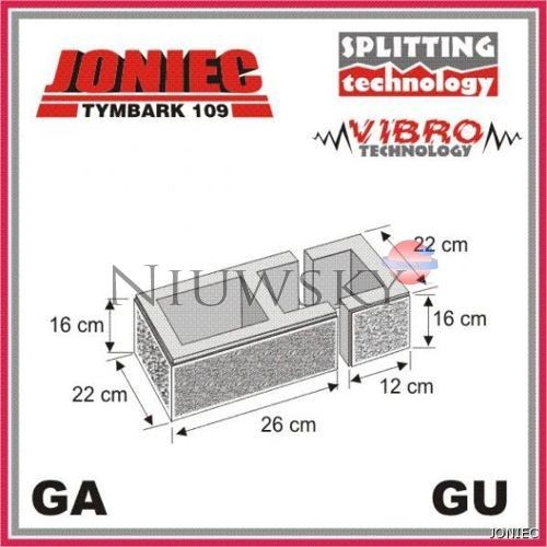 Joniec Bloczek łupany Gorc L GA+GU 26+12x22x16 kolor piaskowy Bloczek łupany czterostronnie Gorc L GA+GU 26+12x22x16 kolor piaskowy/