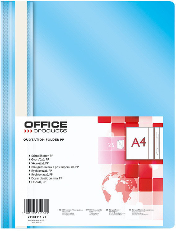 Office products Skoroszyt , PP, A4, miękki, jasnoniebieski 21101111-21