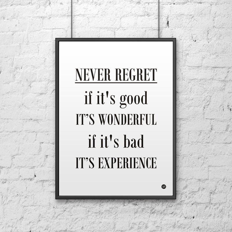 DekoSign Plakat dekoracyjny 50x70 cm w ramie NEVER REGRET biały by DecoSign DS-P (DS-PL14-0)