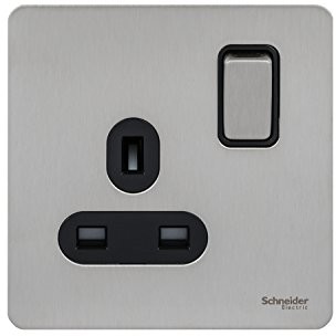 Schneider Electric Ultimate gniazdko elektryczne wystarczy do gniazdka elektrycznego z włącznikiem, 13 A, schraublos przysłony, ze stali nierdzewnej, zastosowania Czarny (GU3410BSS)