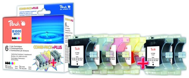 Peach Combi Pack Plus duża wydajność kompatybilny z LC-1000 LC-970 3xbk je 1x c m y PI500-16