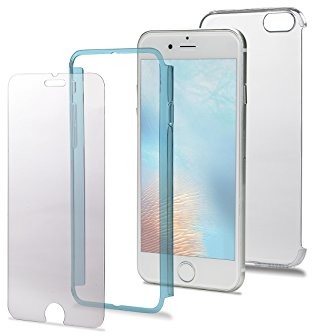 Celly Polycarbonat Total Body Schutz Rückseite/front cover mit Display Sekuritglas mit Härtegrad 9H für iPhone 7 - Hellblau