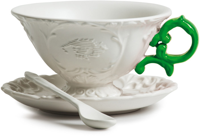 Seletti Filiżanka do herbaty ze spodkiem i łyżeczką I-Tea zielona 09858ver
