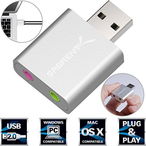 Sabrent USB adapter dźwięku stereo do systemu Windows i Mac Plug and play nie wymagany jest sterownik AU-EMAC