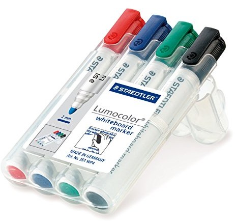 Staedtler 351 WP4 Lumocolor Whiteboard Marker, 4 sztuki w pudełku możliwości instalacji Staedtler, sortowane kolorystycznie w Bonus Pack z Whiteboard gaśnica, do wyboru 351 WP4