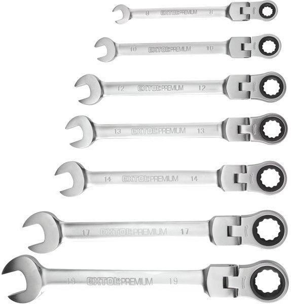 Extol CZ PREMIUM klucze płasko - oczkowy przegubowe z grzechotką, zestaw 7sz (8816105)