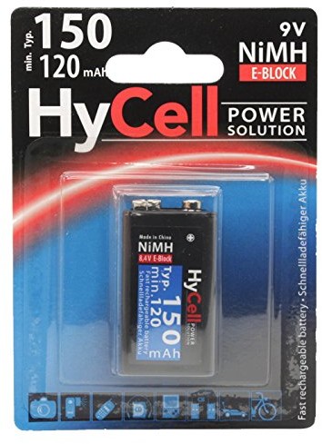 Hycell hycell akumulator 9 V E-Block Typ 150 (min. 120 mAh) schnellladefaehige NiMH bateria akumulator do urządzeń pomiarowych, pilot zdalnego sterowania, waga z radia, itp., 1 szt. w opakowaniu 5035322