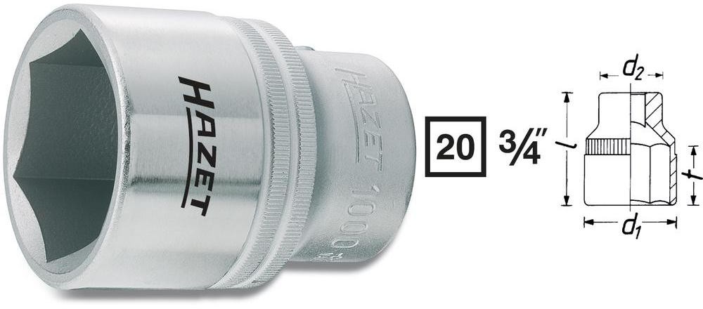 Hazet Nasadka 3/4 20 mm) 1000-38 zewnętrzny sześciokąt 38 mm Długość netto 65 mm