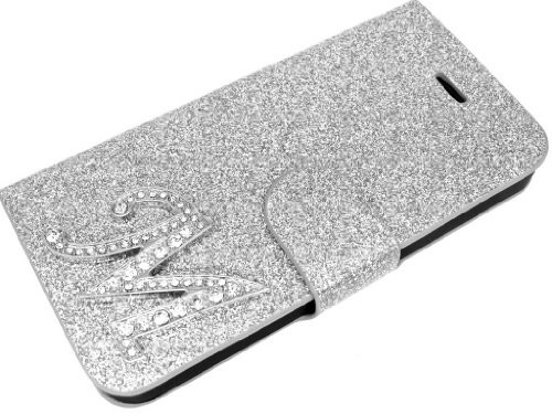 Sony Ekskluzywne lila Xperia Z L36 H Glamour błyskotka sztras etui Flip Case etui futerał Cover etui na telefon komórkowy z zamkiem magnetycznym, srebro