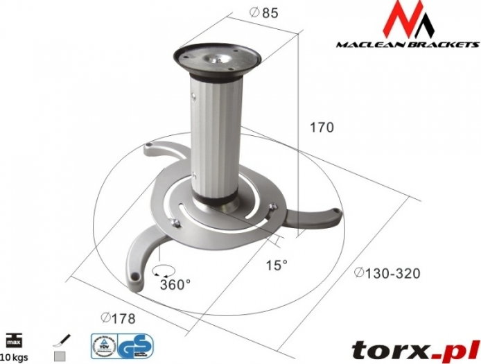 MACLEAN Uchwyt do projektora sufitowy MC-515S