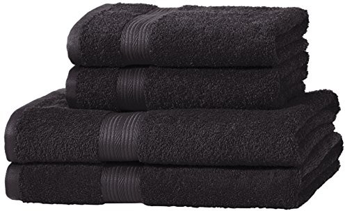 AmazonBasics Zestaw ręczników odpornych na blaknięcie, 2 ręczniki kąpielowe i 2 ręczniki do rąk, czarne ABFR-4PkSet(2Bath+2Hand)/ABFR-4 pk BBH