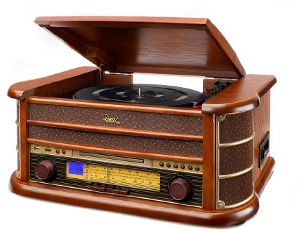 Dual NR 50 DAB gramofon w stylu vintage (radio UKW/DAB(+), odtwarzacz CD/MP3, USB, kaset, wejście AUX, funkcja Direct Encoding, pilot) nostalgiczny odtwarzacz z adapterem brązowy 4260136672946