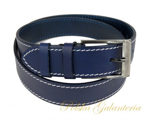 Pas-Max Męski Skórzany (PL) Skóra Licowa EXTRA 40 mm niebieski