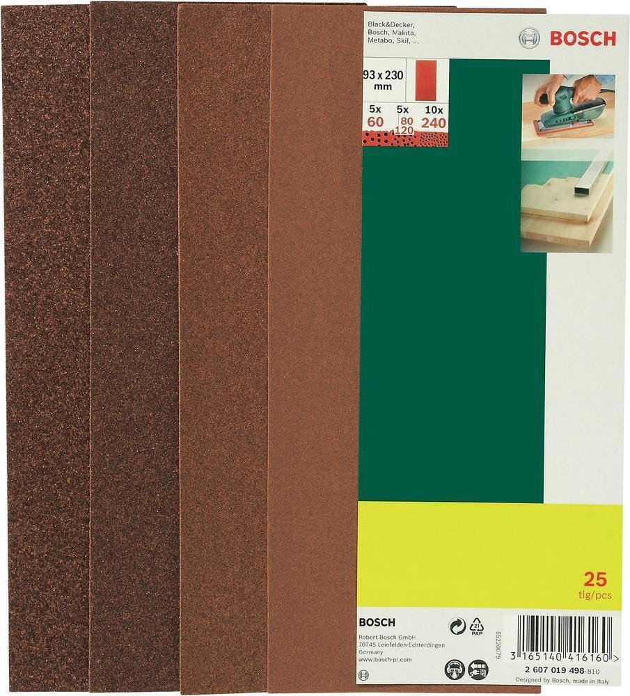 Bosch Zestaw arkuszy ciernych bez perforacji ziarnisto: 60 - 240 93 x 230 mm 25