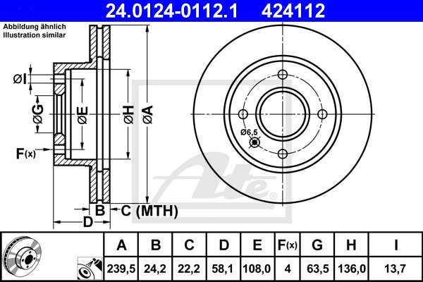 ATE TARCZA HAM 24.0124-0112.1 FORD ESCORT III 1.6I 82-85, SIERRA KOMBI 1.8 87-88  24.0124-0112.1