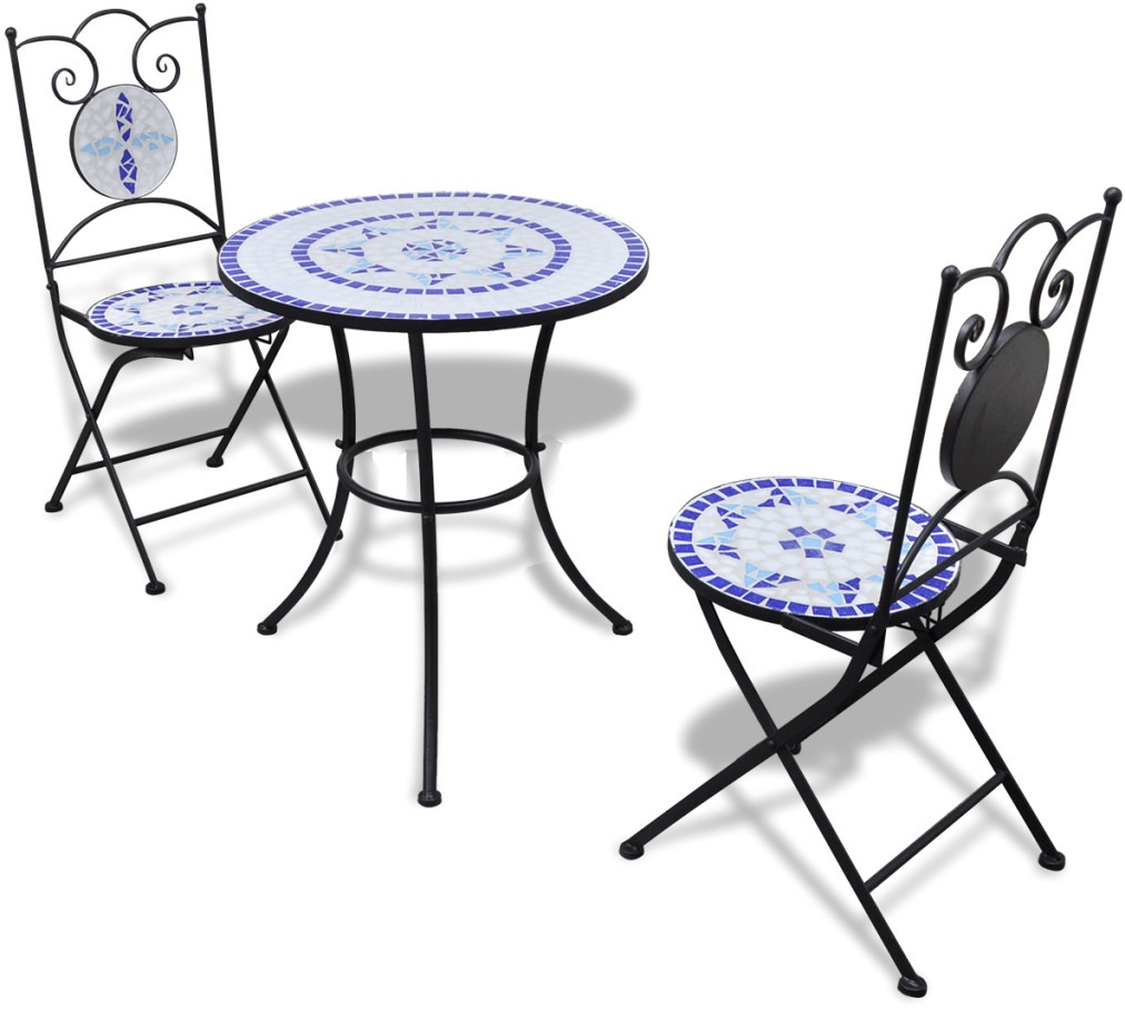 vidaXL vidaXL Stolik i 2 krzesła Bistro mozaika niebiesko biała