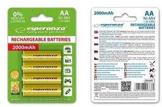 Esperanza Akumulatorki AA 2000mAh 4szt. żółte EZA104Y
