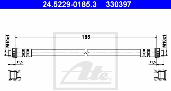 ATE PRZEWÓD HAM 24.5229-0185.3 RENAULT TWINGO 1.2 16V 60KM 04-, 1.2 58KM 96 24.5229-0185.3