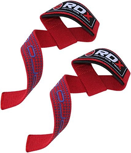 RDX Bandaż Rdx Do Podciągania Bodybuilding Nadgarstka Hak Na Treningu Siłowego Podnoszenie Ciężarów Do Fitness Podciąganie Straps, Czerwony, Jeden Rozmiar (GymStrapGelRed)