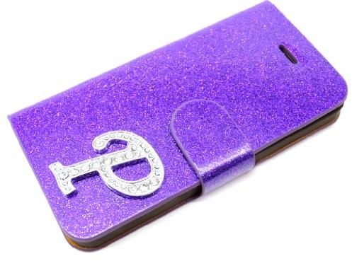 Samsung Exklusive-Cad SAM-S4-MINI-Etui-Glamour-P-Lila Exklusive Cad Galaxy S4 MINI Glamour Glitzer Strass Etui Flip Case Tasche Cover Case mit Magnetverschluss - Buchstabe P in Lila