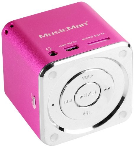 MusicMan mini głośnik bezprzewodowy Soundstation (odtwarzacz MP3, głośnik stereo Bluetooth, funkcja Line-In, wejście na karty SD/MicroSD), różowy 3531