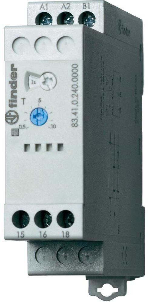 Finder Przemysłowy przekaźnik czasowy 83.41.0.240.0000 83.41.0.240.0000 83.41.0.240.0000 1 zestyk przełączny 16 A maks 400 V/AC AC1) maks 4000 VA AC 15 230 V/AC) 750 VA 1-fazowy silnik AC3