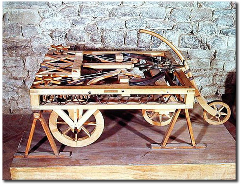 Bimago Obraz Model of a car driven by springs, made from one of Leonardos drawin