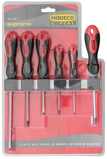 Modeco Komplet wkrętaków uniwersalnych, magnesowane, 54 HRC, 6 sztuk MN-11-082