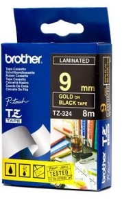 Brother TZ-324 9mm taśma laminowana, złoty nadruk/czarne tło
