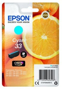 Epson oryginalny ink C13T33424012, T33, cyan, 4,5ml, Expression Home a Premium XP-530,630,635,830 C13T33424012
