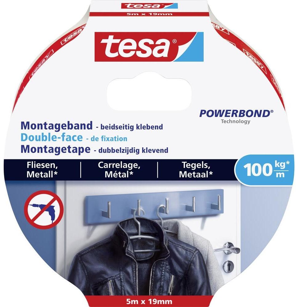 TESA Taśma montażowa POWERBOND DxS) 5000 mm x 19 mm 77747-00000-00 1 Rolka(ek)