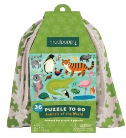 Mudpuppy Puzzle podróżne w woreczku 36el.- Zwierzęta świata