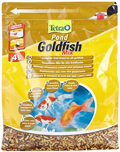 Tetra Pond Goldfish Mix Premium Hauptfutter (Futtermix Aus Besten Flocken, Sticks Und Gammaruskrebsen Speziell Für Alle Goldfische), 4 Liter Beutel