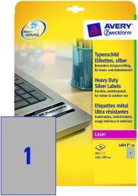 Avery Zweckform Etykiety znamionowe srebrne; 210 x 297 mm, 1 etykieta/A4 ZW053