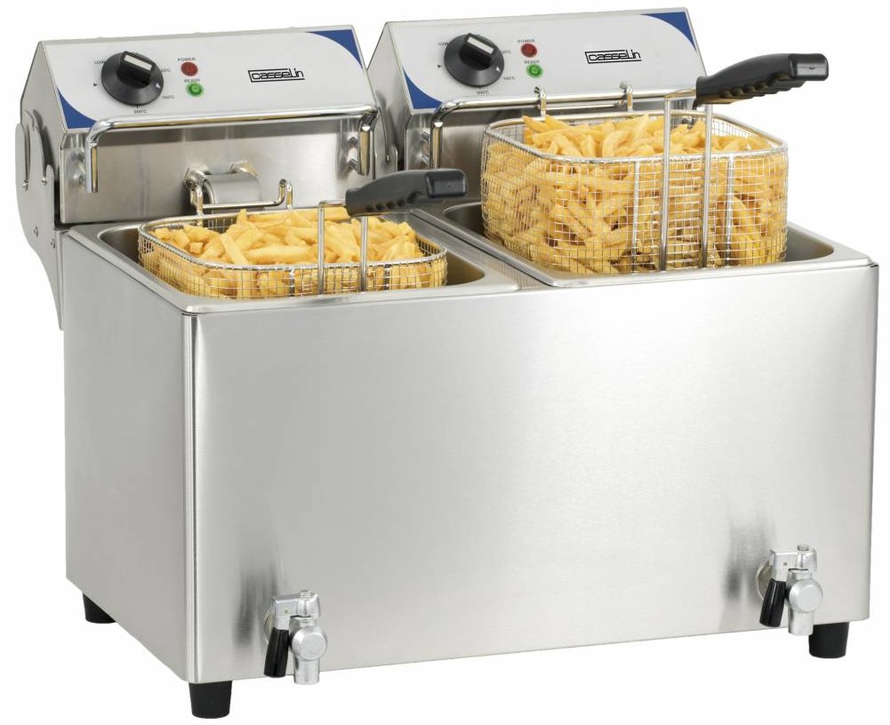 Casselin Elektryczna frytownica z zaworem spustowym | 2 x 7L | 2x2800W | 230V | 560x518x(H)455mm CFEV72