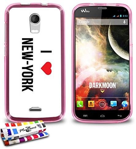 Wiko Ultraflache weiche Schutzhülle DARKMOON [I LOVE NEW-YORK] [Rosa] von MUZZANO + STIFT und MICROFASERTUCH MUZZANO GRATIS - Das ULTIMATIVE, ELEGANTE UND LANGLEBIGE Schutz-Case für Ihr DARKMOO