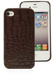Mocca Design CI4S50 Hülle für iPhone 4/4S, glänzend, in Krokodilleder-Optik, Schokoladenbraun